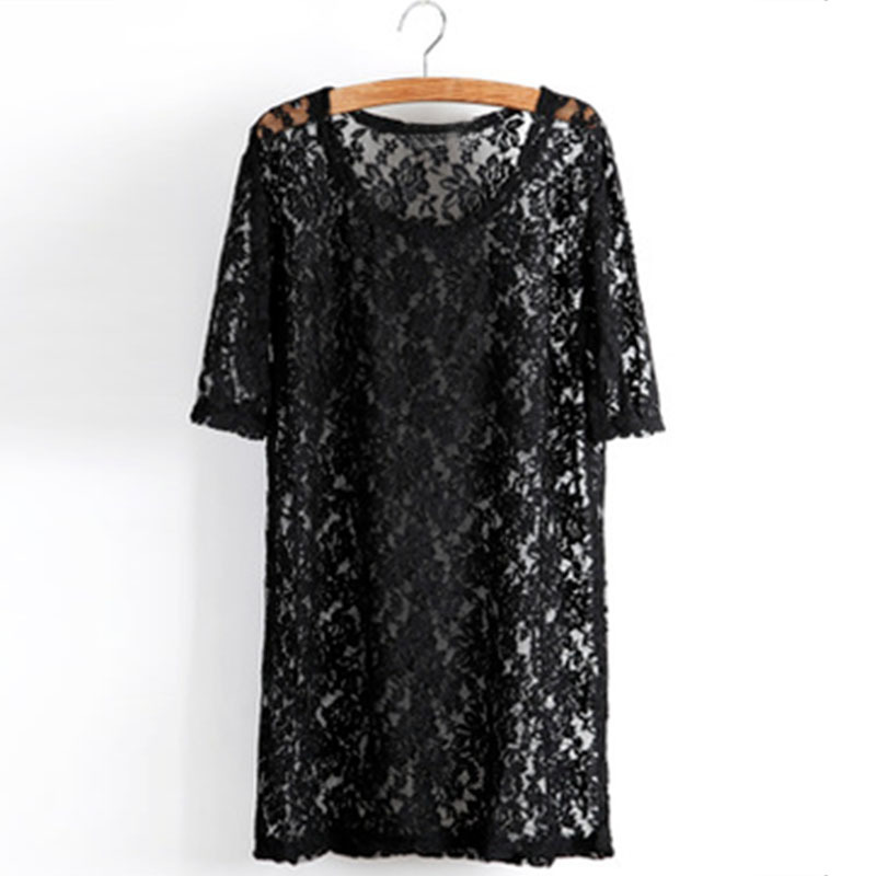 Lace Shirt, Short-Sleeved, Loose-Fitting, Long Version T-Shirt for Women, Very Elegant Top, Versatile and Stylish Short-Sleeved Lace Mesh Base Shirt Lace Shirt, Short-Sleeved, Loose-Fitting, Long Version T-Shirt for Women, Very Elegant Top, Versatile and Stylish Short-Sleeved Lace Mesh Base Shirt