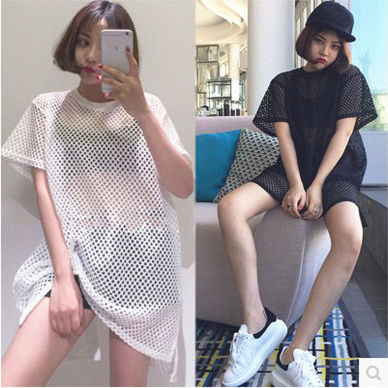 Loose Mid-Length Mesh Short-Sleeve Sports T-Shirt for Women, Slimming and Versatile, Large Size White Hollow-Out Top for Outerwear Loose Mid-Length Mesh Short-Sleeve Sports T-Shirt for Women, Slimming and Versatile, Large Size White Hollow-Out Top for Outerwear