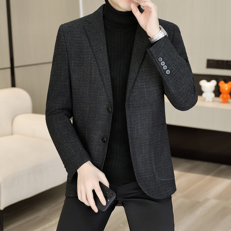 Pierre Cardin Men's Suit Set New Business Casual Autumn and Winter Thickened Dad's down Jacket Men's Blazer