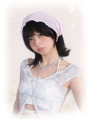 ROSE ISLAND to Rose Island/Summer women's permed diamond pink checkered headscarf