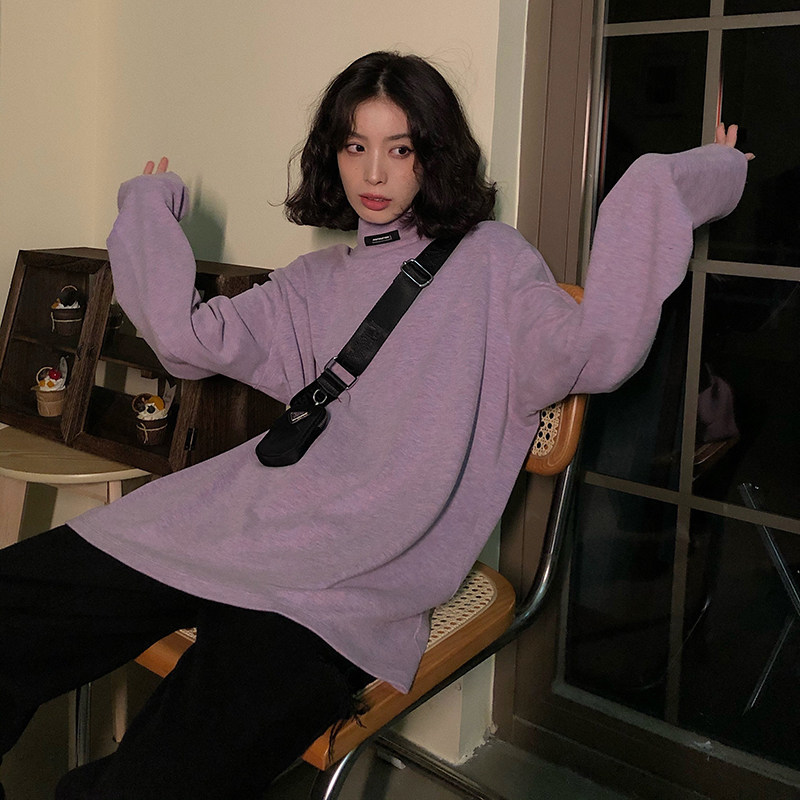 Quarreled pure color half height collar bottom shirt woman 2022 spring new easy port wind inside a long sleeve T-shirt tide X