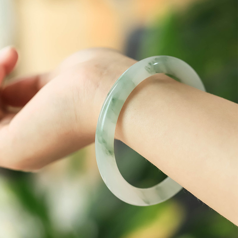Cuischu | Natural Jade Bracelet Teenage Girl's Sky Mountain Cuts Fine Round Bar Bracelet Young Beauty Strips Emerald Color Ice Seed Floating-Taobao