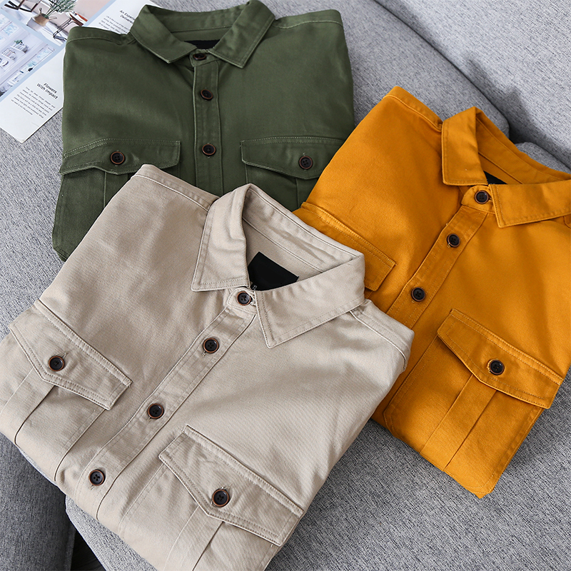 Old American original high-gram cotton woven fabric men's spring and autumn casual work clothes wind shirt shirt jacket tide boyfriend wind