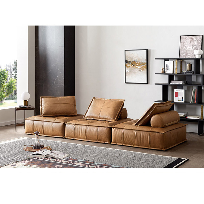Dutch Piedmont leather sofa Nordic living room single module head layer expression tofu square combination sofa