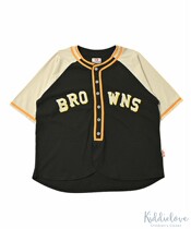 Kiddielove Japanese childrens clothing Big Field cotton color-blocking front button baseball short-sleeved T-shirt