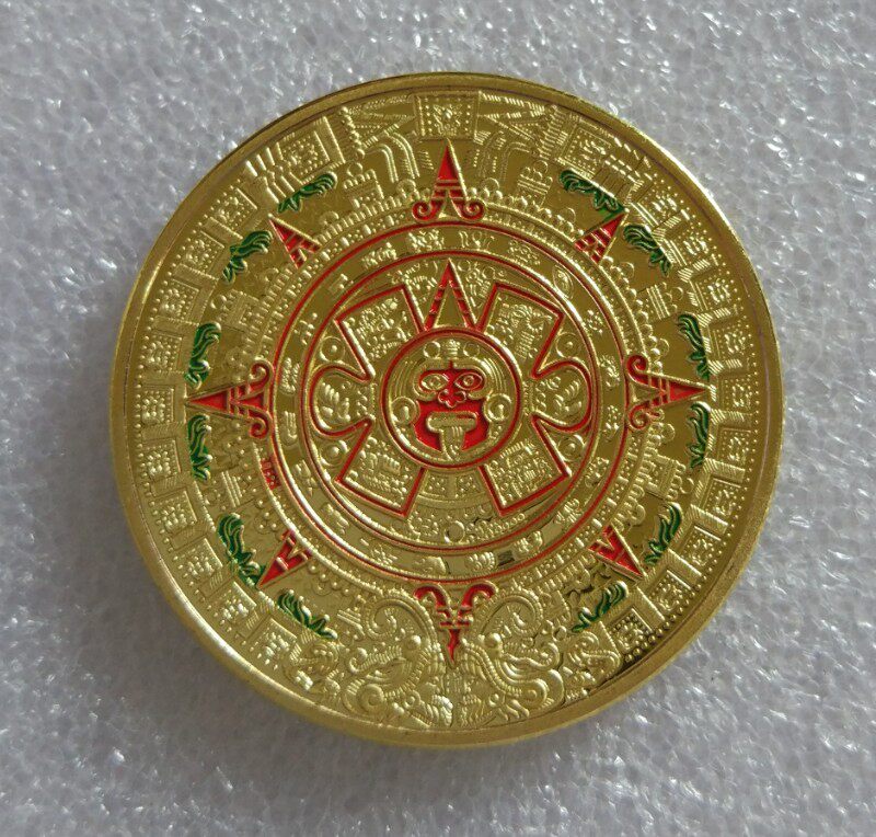 40MM Commemorates the Gold Gilded Dragon Maya Calendar Aztec Mexico Americas coins