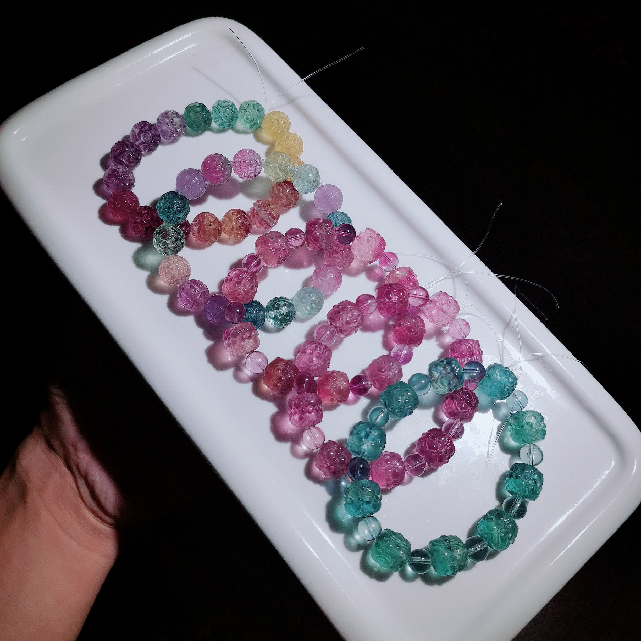 Princess Jewelry Live Natural Color Fluorite Single Ring Handstring Woman Stone Warm Palace Stone Engraving Custom Made of No Withdrawal