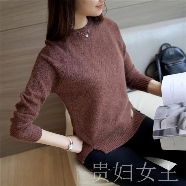 Phiên bản Hàn Quốc của áo len rộng áo len nữ mùa thu và mùa đông ngắn cổ tròn đáy áo sơ mi nữ dày ao thun