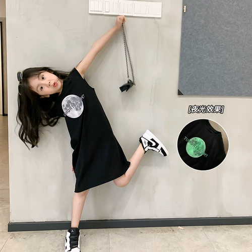 Футболка с коротким рукавом, длинное детское платье-футболка, летняя одежда, юбка на девочку, платье без рукавов, длина миди