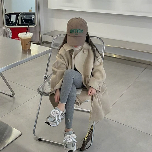 Шерстяное пальто, осенний детский хаки плащ, свободный крой