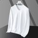 2025 summer new long-sleeved T-shirt men's solid color white thin inner bottom shirt V-neck autumn shirt autumn clothes
