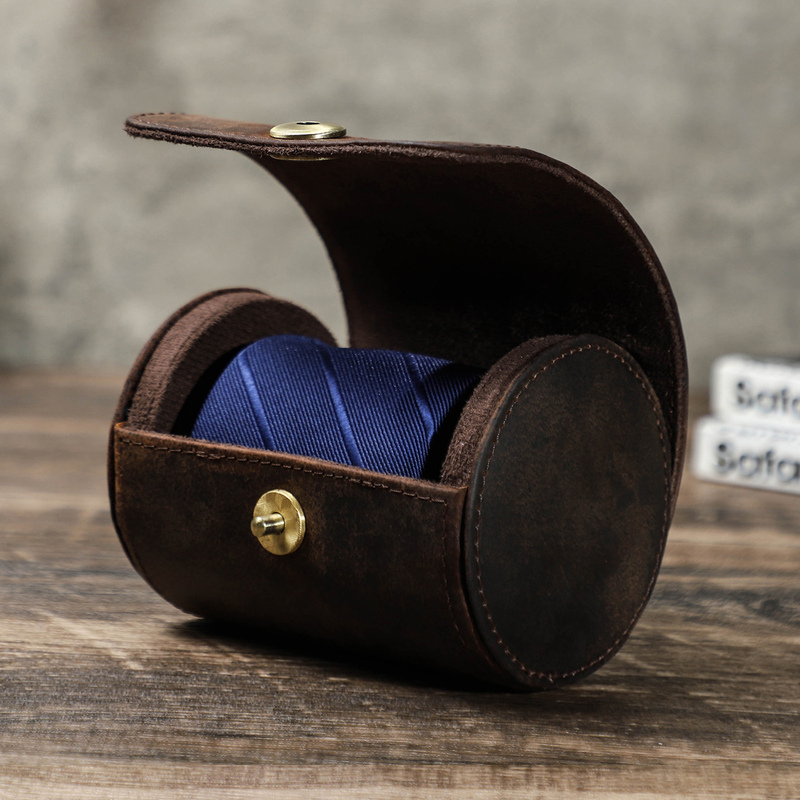 Tie Storage Box for Men, High-End Portable Business Trip Essential, Compartmentalized Bag, Simple Genuine Leather Handmade Tie Storage Box for Men, High-End Portable Business Trip Essential, Compartmentalized Bag, Simple Genuine Leather Handmade