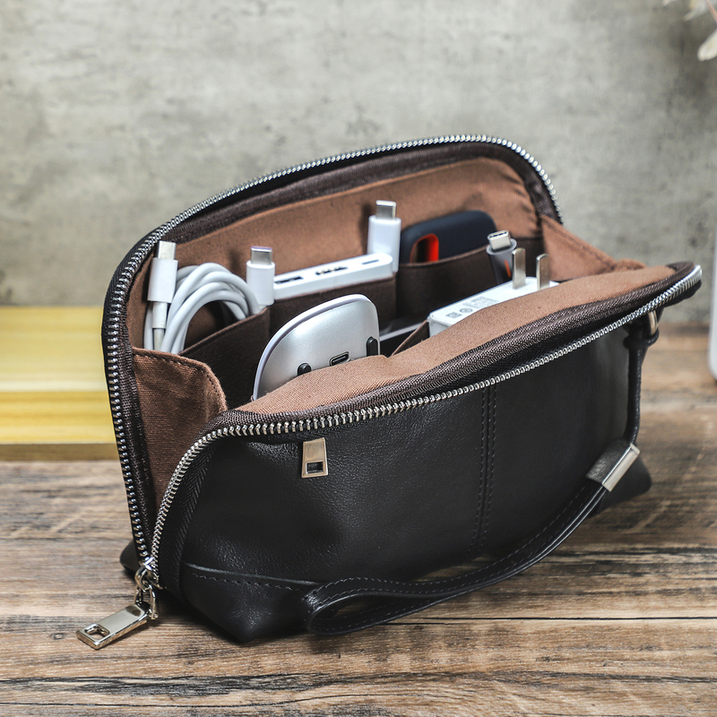 Genuine Leather Data Cable Charger Storage Bag Digital Accessories Earphones Mobile Phone Computer Mouse Hard Drive Portable Bag Small Size