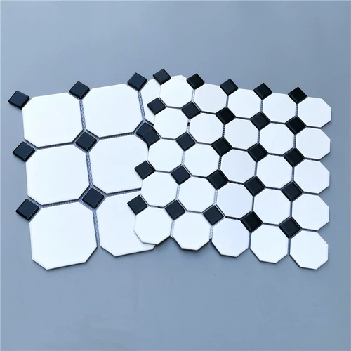 Восьмиугольная керамическая мозаика матовая черно -белая анти -стекло ванная комната ванная комната кухонная плитка плитка плитка на стена