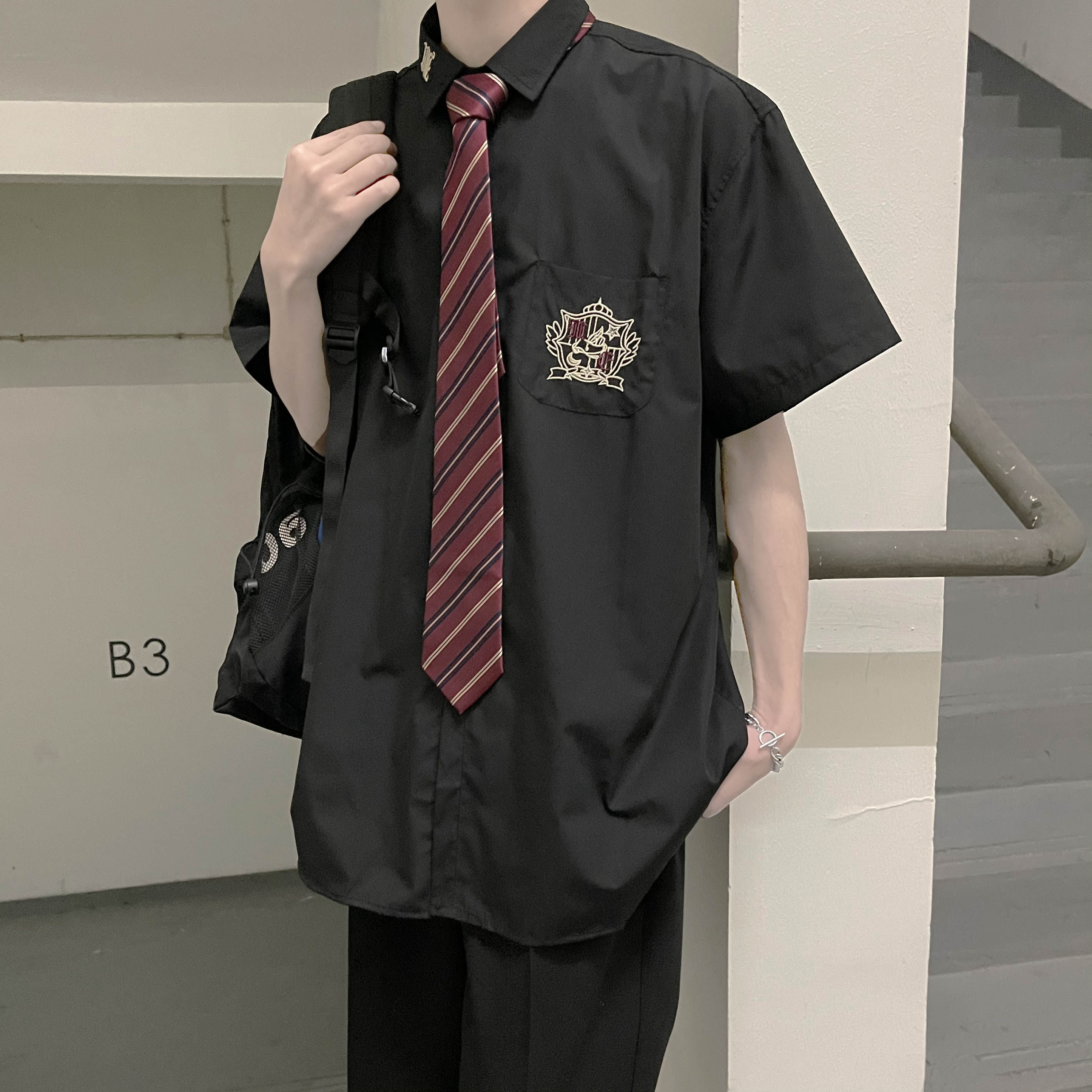 dk uniform male jk shirt Design sense niche couple summer college style class clothes High school summer short-sleeved shirt