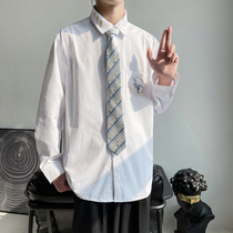 dk uniform male jk shirt man long sleeve college wind student Korean version trend design feel small crowdwhite shirt autumn and winter