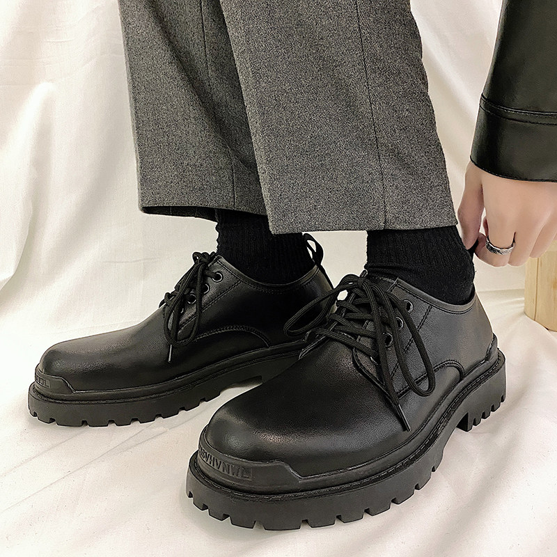 Fujiwara Nogawa original dk leather shoes uniform men's thick-soled small leather shoes British retro black trend lace-up shoes - Taobao