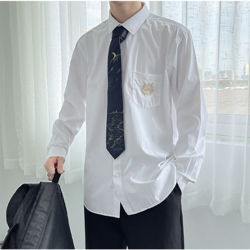 Dk Uniform Long Sleeve Shirt Male Loose Casual 100 Hitch White Shirt Spring Autumn Style Korean Version Trend College Wind Jacket