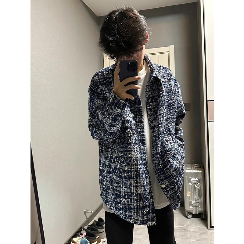 American-Style Tweed Chanel-Style Jacket for Men, High-End, Cool and Stylish, Oversized Houndstooth Embroidered Shirt-Style Jacket American-Style Tweed Chanel-Style Jacket for Men, High-End, Cool and Stylish, Oversized Houndstooth Embroidered Shirt-Style Jacket