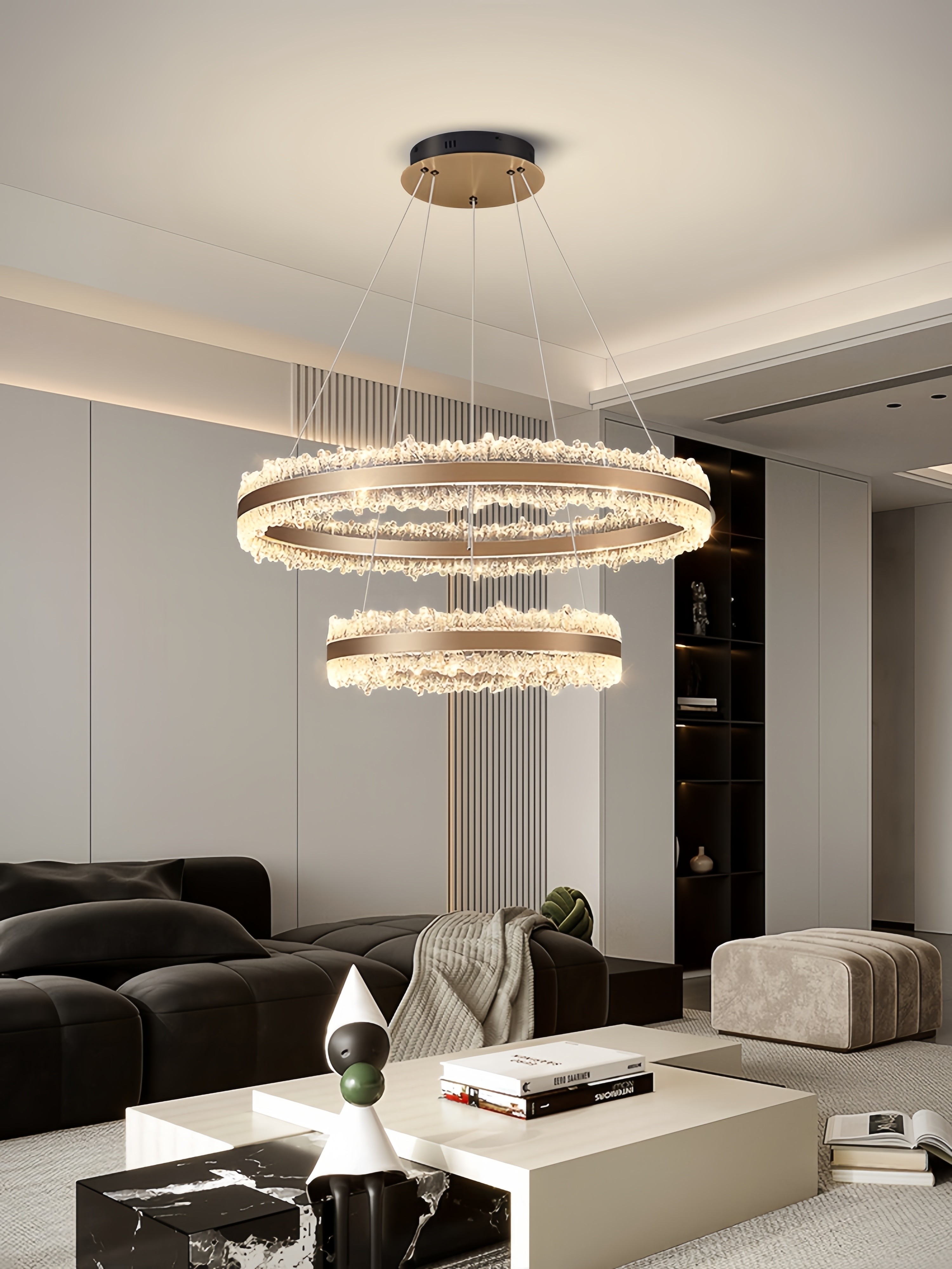 Living Room Chandelier, Modern Light Luxury Style Dining Room Lamp, High-End Dining Room Main Light, 2025 New Model, Round and Elegant Main Hall Light