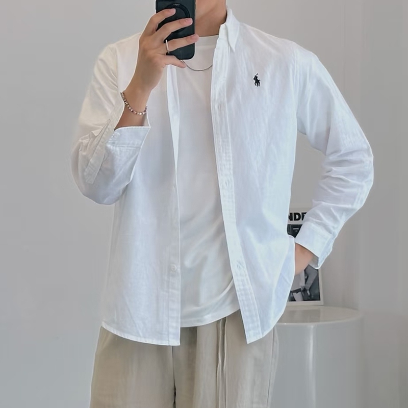 Ralph Lauren Ralph Lauren Linen Long-Sleeved Shirt Summer Old Money Style Classic White Sun Protection Clothing for Men Ralph Lauren Ralph Lauren Linen Long-Sleeved Shirt Summer Old Money Style Classic White Sun Protection Clothing for Men
