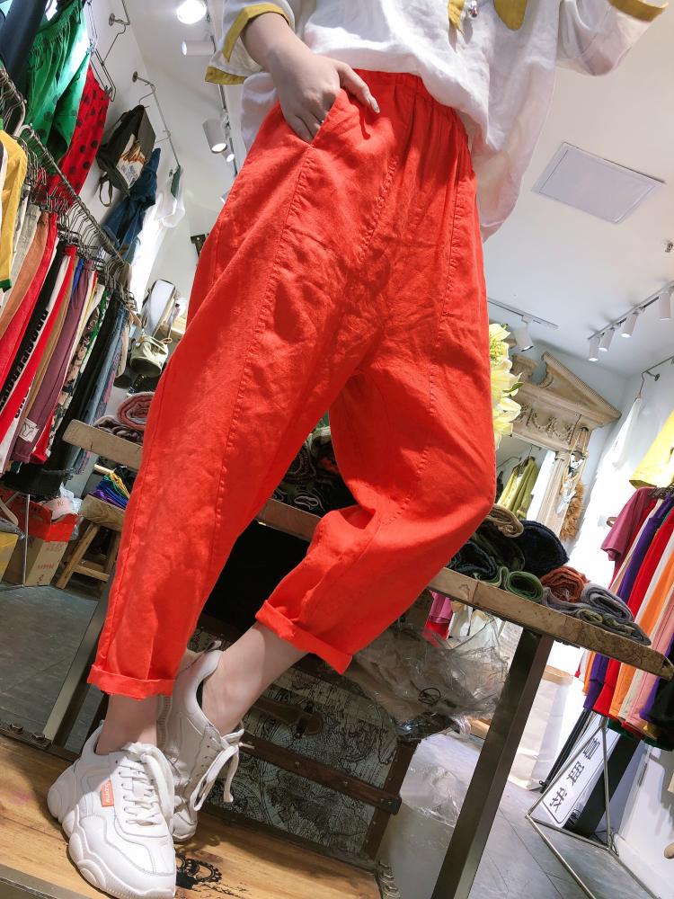 Mùa hè 2019 phong cách mới nghệ thuật giải trí quần harem quần nữ cotton và quần linen rộng kích thước lớn là quần thủy triều mỏng quần quần - Quần Harem quần jogger nữ