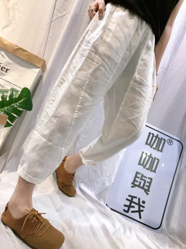 Mùa hè 2019 phong cách mới nghệ thuật giải trí quần harem quần nữ cotton và quần linen rộng kích thước lớn là quần thủy triều mỏng quần quần - Quần Harem