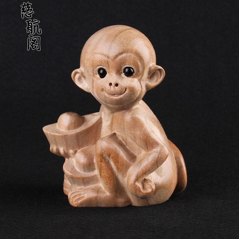 Peach Wood Monkey Ornaments Ingot Monkey Wood Carving Monkey Original Color Wood Zodiac Monkey Little Monkey Ornaments Crafts