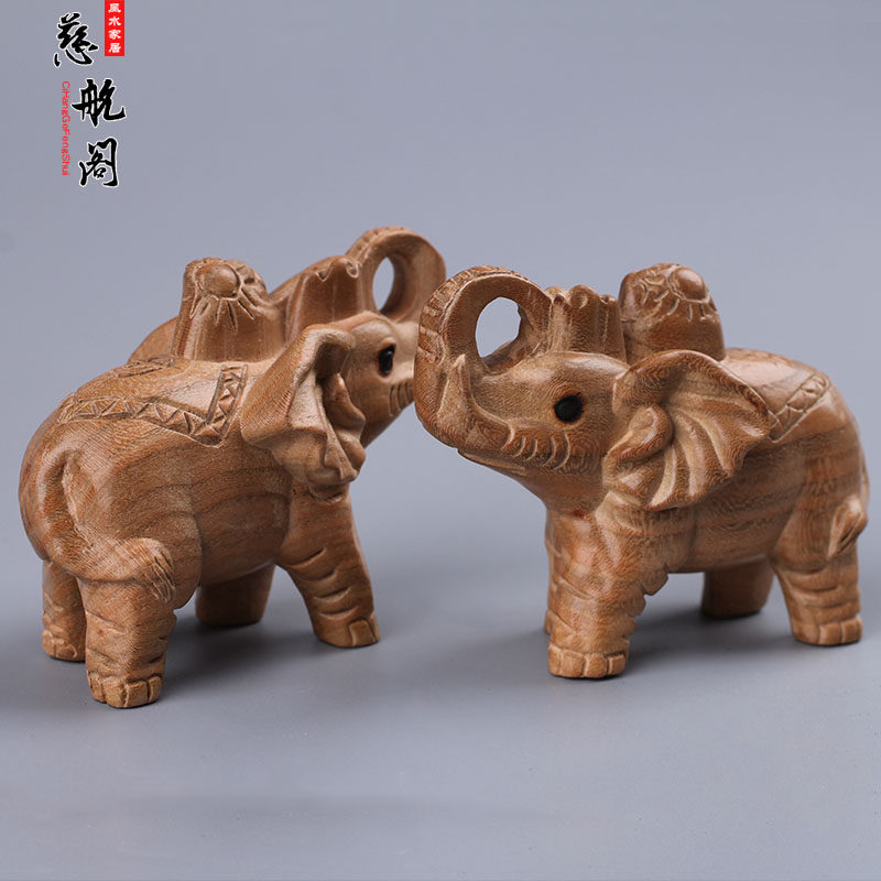 Taishan Cihang Pavilion peach wood elephant ornament Wood carving Peach wood elephant auspicious like Feng shui elephant