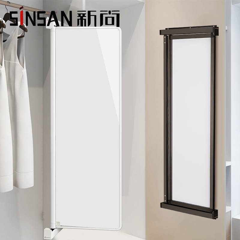 Wardrobe dressing mirror cabinet inside the door rotating push pull full-length mirror without frame folding telescopic invisible fitting mirror