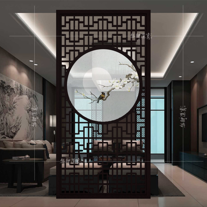 [USD 180.71] New Chinese Solid Wood Flower Grid Partition Screen