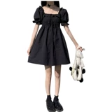 Платье, приталенная юбка, коллекция 2021, французский стиль, высокая талия, квадратный вырез, рукава фонарики