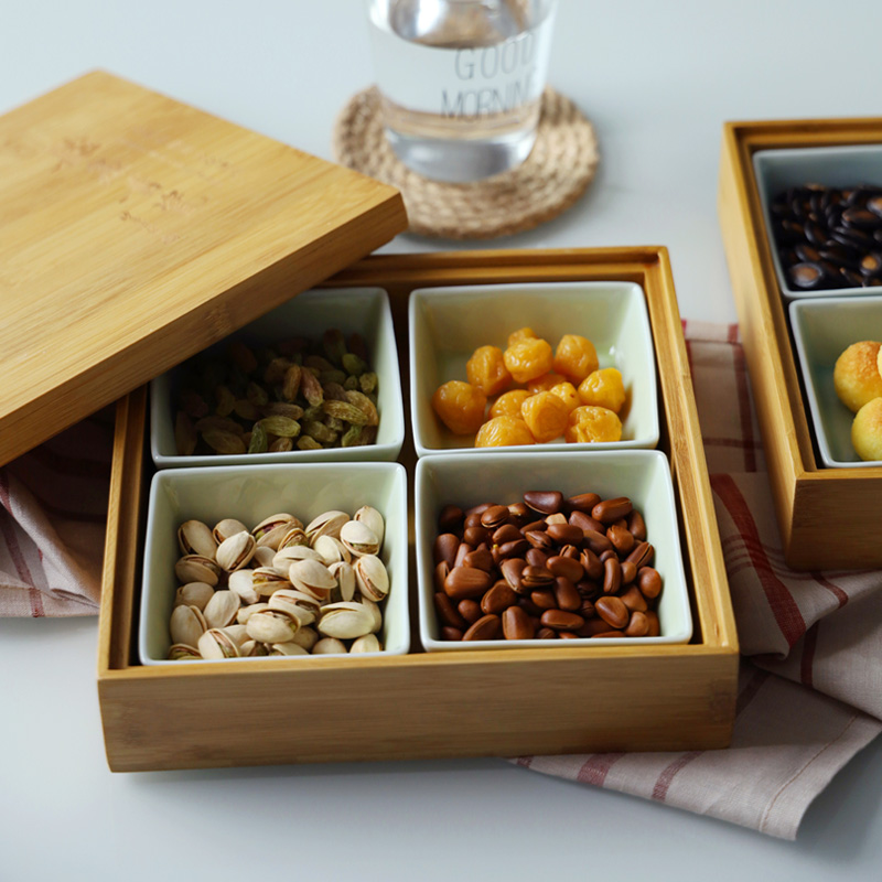 Dragon Springs Green porcelain with lid dry fruit tray Dining Room Candy Melon Seeds Candy Melon Seeds Box Snack containing box Seasoning Box-Taobao