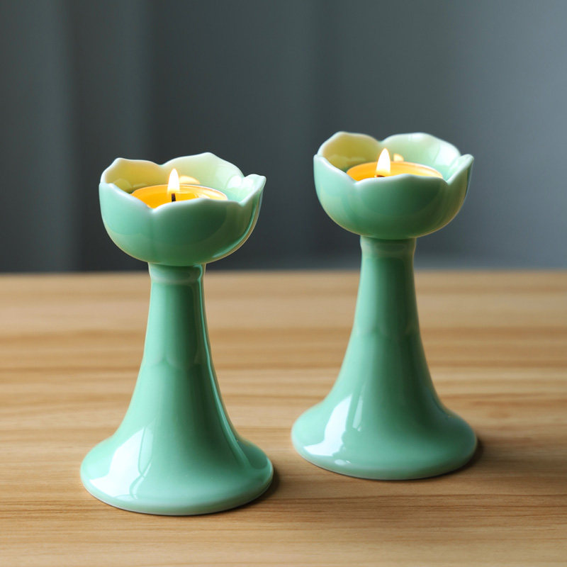 Longquan Ceramic Lotus High-foot Candlestick for Buddhist Products Ceramics Butterfly Butterfly Lamphouse for Fashion Parts