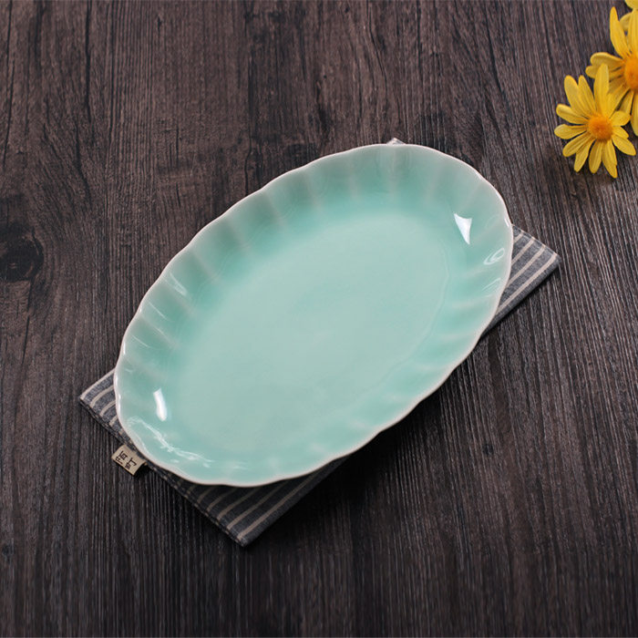 Oujiang celadon fish plate 12-inch large fish plate ceramic plate home hotel set table steaming plate plate - Taobao