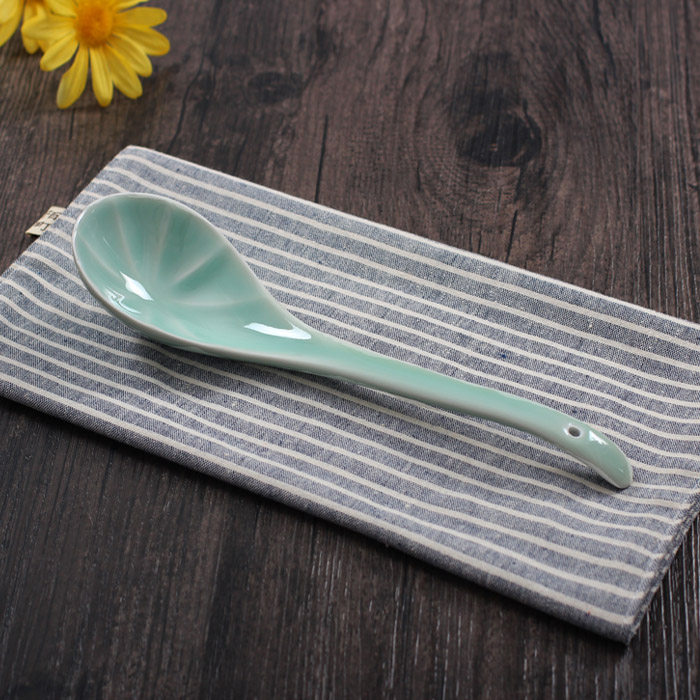 Oujiang Celadon Large Spoon Soup Spoon Cooking Spoon Shovel Ceramic Rice Spoon Glass Series Long-handled Spoon Hotel Home