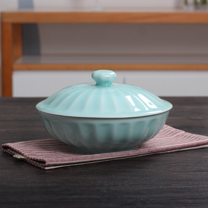 Longquan celadon large soup bowl product pot with cover glass series Oujiang tableware hotel table top bowl thickened vegetable bowl