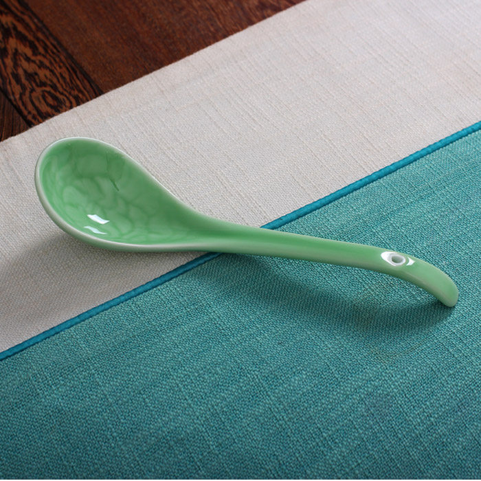 Chinese-style celadon spoon peony large soup pot spoon long handle spoon rice spoon porridge spoon large spoon household spoon