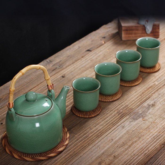 Large tea set, teapot, beam pot, cold kettle ceramics, Geyao celadon filter teapot, tea kettle - Taobao