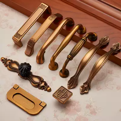 Chinese retro wardrobe door handle European antique whole cabinet door handle yellow bronze simple drawer small handle