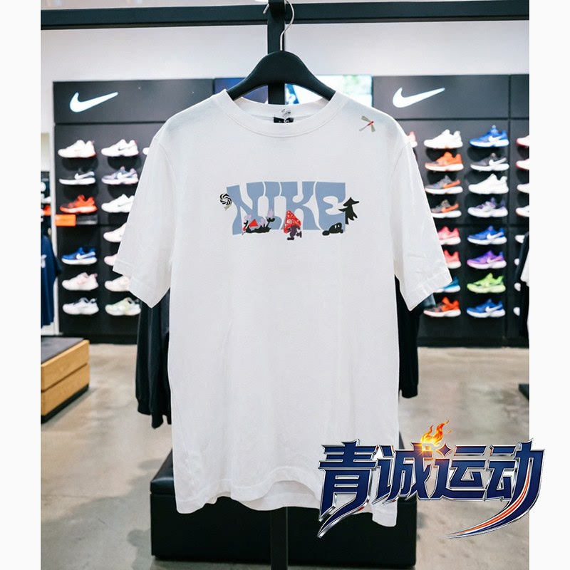 Nike Nike's New Summer Women's Sports Printed Casual Loose Round Neck Pure Cotton Short-Sleeved T-Shirt If0607