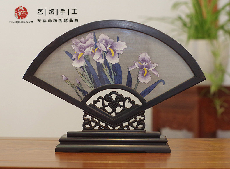 Art Ayao Handmade Tapestry Silk Craft Gift Pendulum accessories Double-sided Engraved Silk Pendulum Pieces New Chinese Minimalist Book Room Table Screen collection Orchid