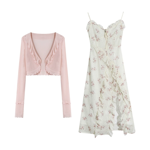 Летнее платье, весенняя длинная юбка, комплект, в цветочек, французский стиль, яркий броский стиль, изысканный стиль