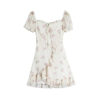 Мини-юбка, платье, оригинальная длинная юбка, летняя одежда, цветочный принт, короткий рукав, в западном стиле, с открытой спиной, 2022