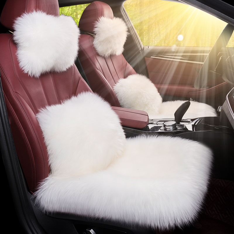 Pure wool car seat cushion winter plush single piece no backrest three-piece fur set of fur integrated goddess warm car seat cushion