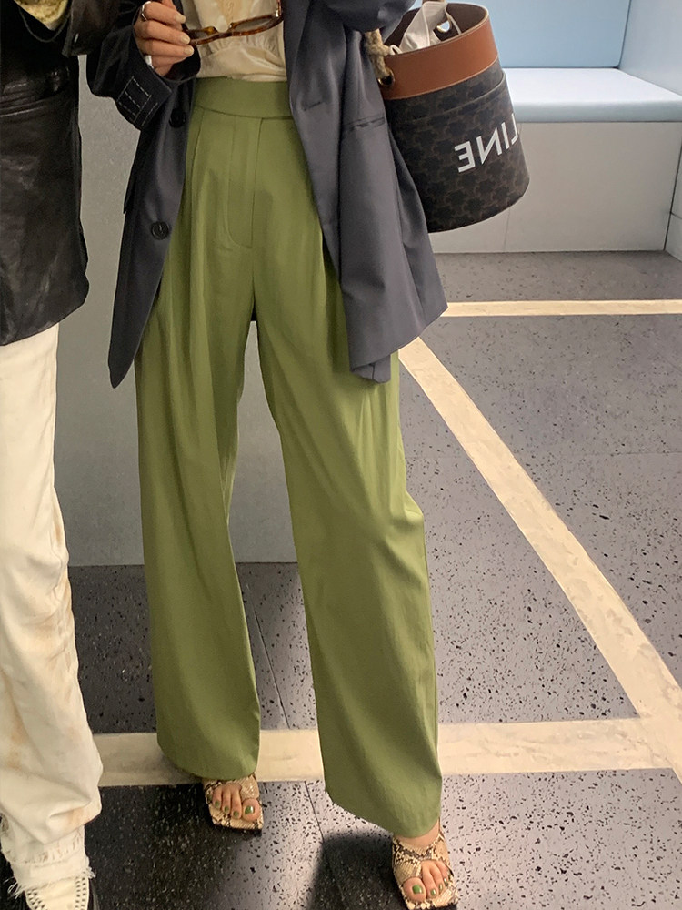 wxlstudio Pear - shaped girl saving pants Buffalo Army green broadleg pants high waist 2022 spring and autumn models