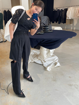 wxlstudio eye-catching but not vulgar ~ side opening hole trousers women design sense high waist straight pants