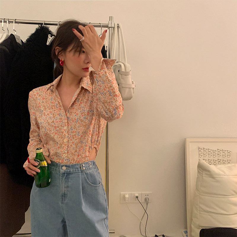 wxlstudio hazy texture beauty ~ retro casual and sexy floral shirt blouse