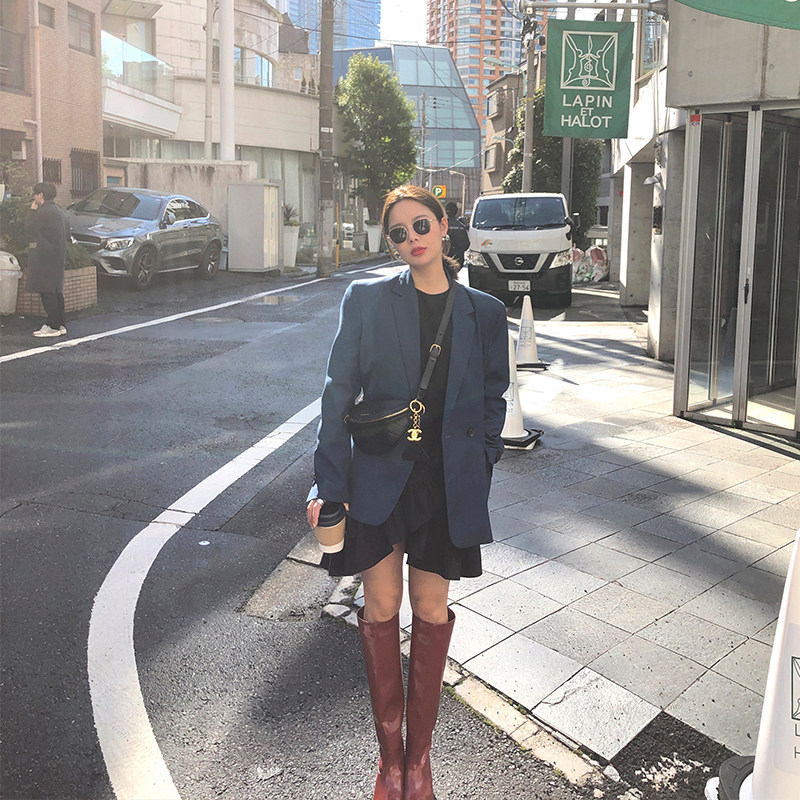 WXLSTUDIO Saint-Martin Blue High Waist Suit Shorts Women 2020 Summer New Broadlegged Hot Pants