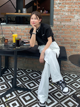 WXLSTUDIO embroidery shoulder short sleeve T-shirt female 2021 summer new Korean version loose body shirt top